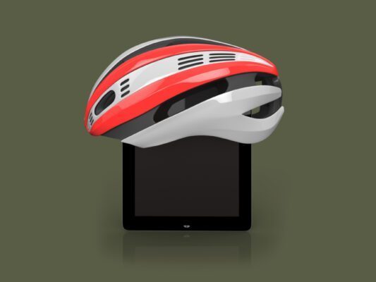 Tablet mit Velohelm